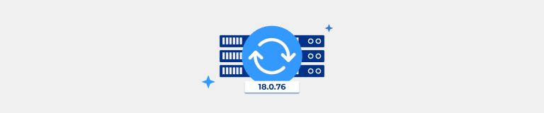 Refresh symbol with the text '18.0.76' to indicate a new Plesk update